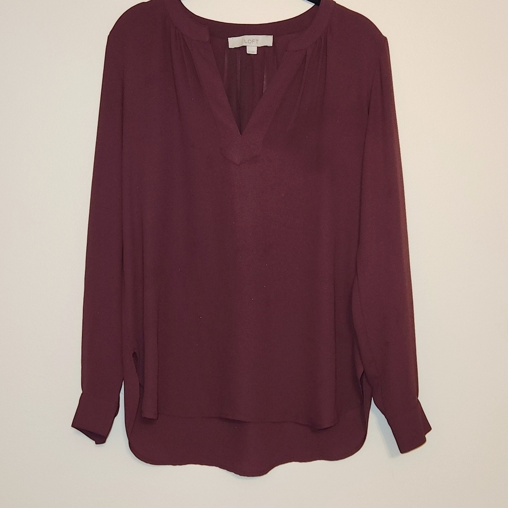 Ann Taylor LOFT Red Long Sleeve Blouse